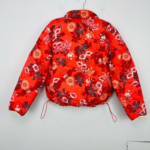 LL Bean Red Floral Quilted Puffer Reversible Snow Winter Jacket - Picture 6 of 14